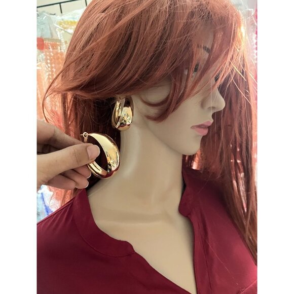 Big gold hoops vintage style earring chunky geometric gold earring , - Picture 5 of 8